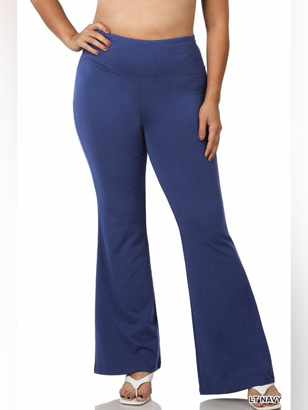 Lt Navy Plus Size Wide Waistband Yoga Flare Pants